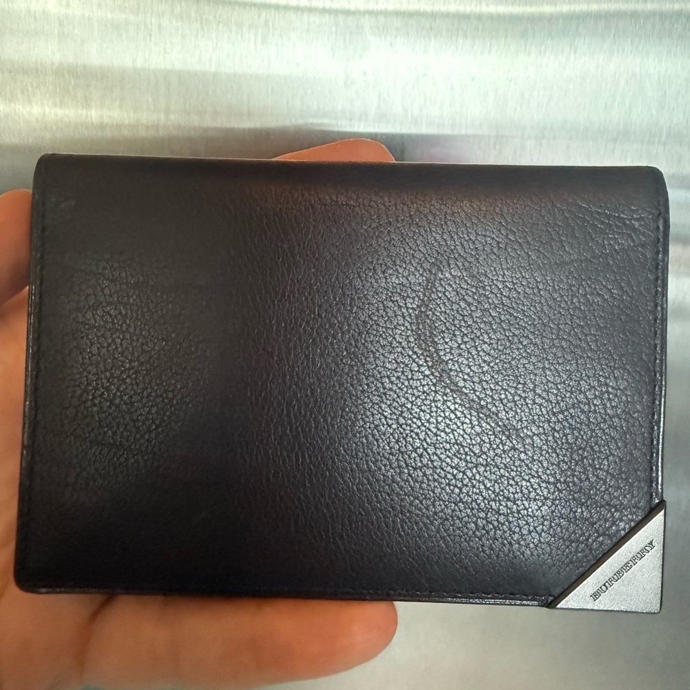 Burberry Black Leather Card Holder with Silver Accent